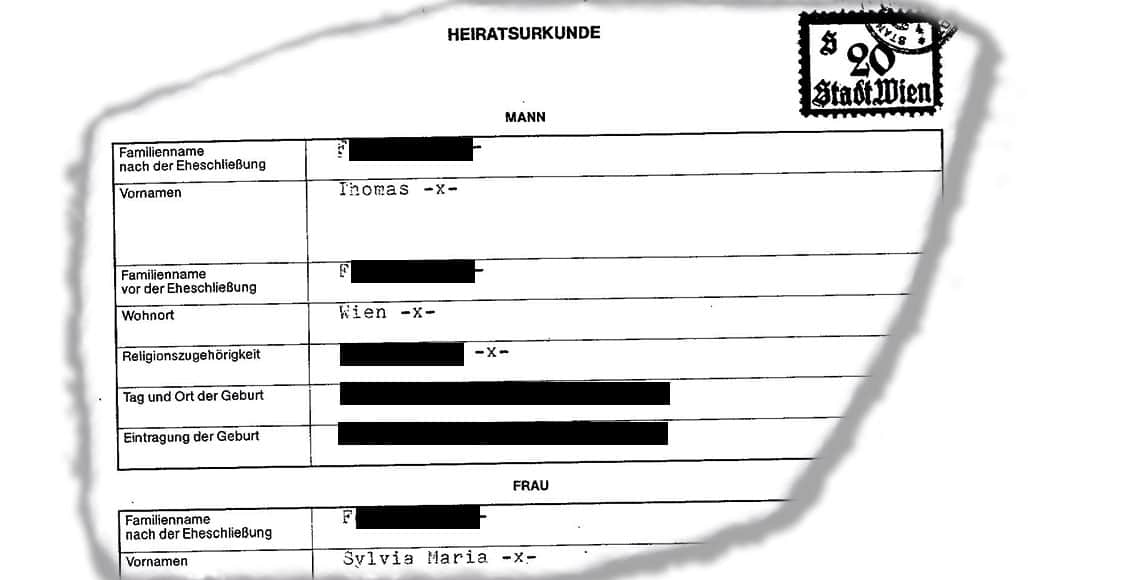 Heiratsurkunde belegt Naheverhältnis von Thomas F. und Sylvia F.