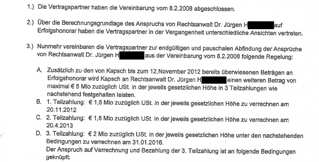 Vergleich zwischen dem Rechtsanwalt und Kapsch TrafficCom