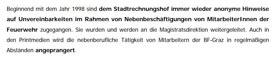 Graz Stadtrechnungshof - Unvereinbarkeit im Rahmen von Nebenbeschäftigungen von Mitarbeitern der Feuerwehr 2010